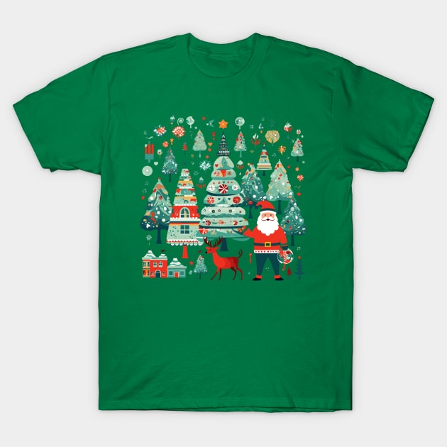 Copy of Christmas Cartoon Fun with Santa, Reindeer, and Trees T-Shirt by InkInspire